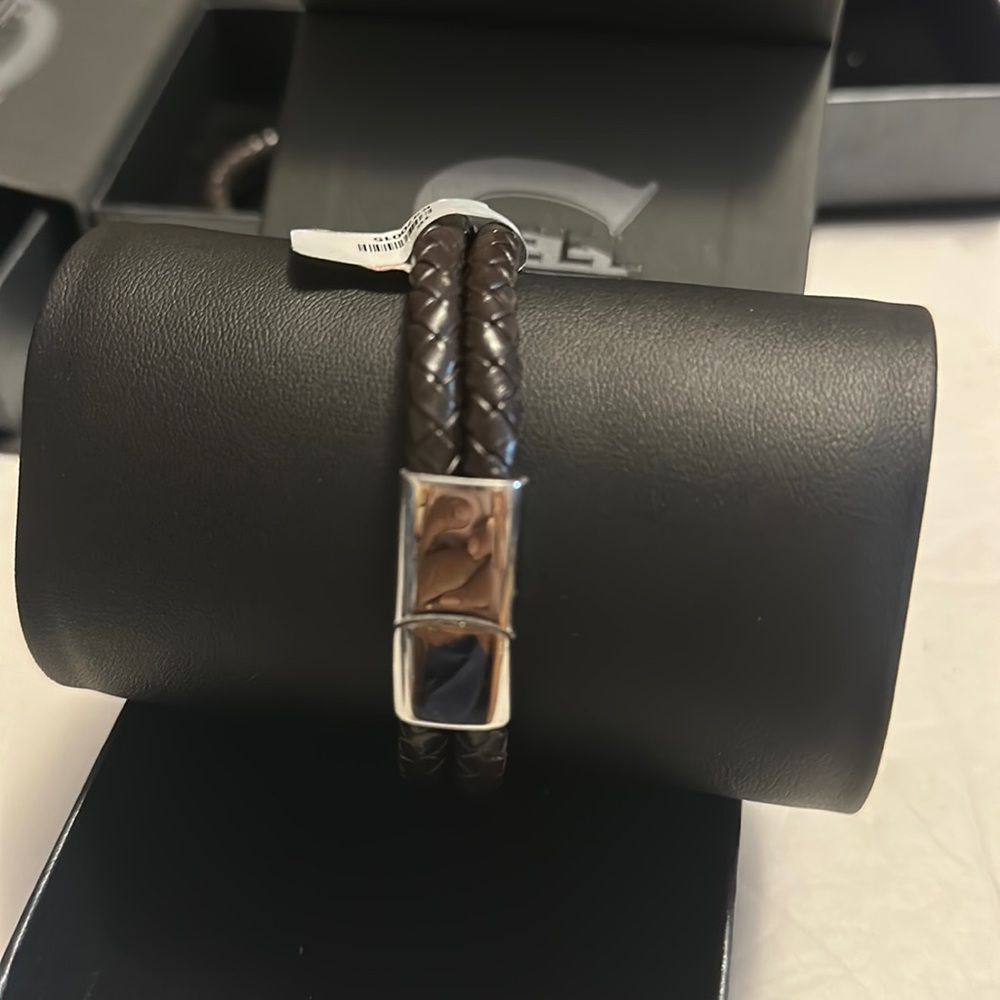 Men's Stainless Steel ou Leather brown & silver Bracelet MD